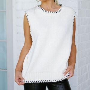 Ivory + black stitch sweater - NEW